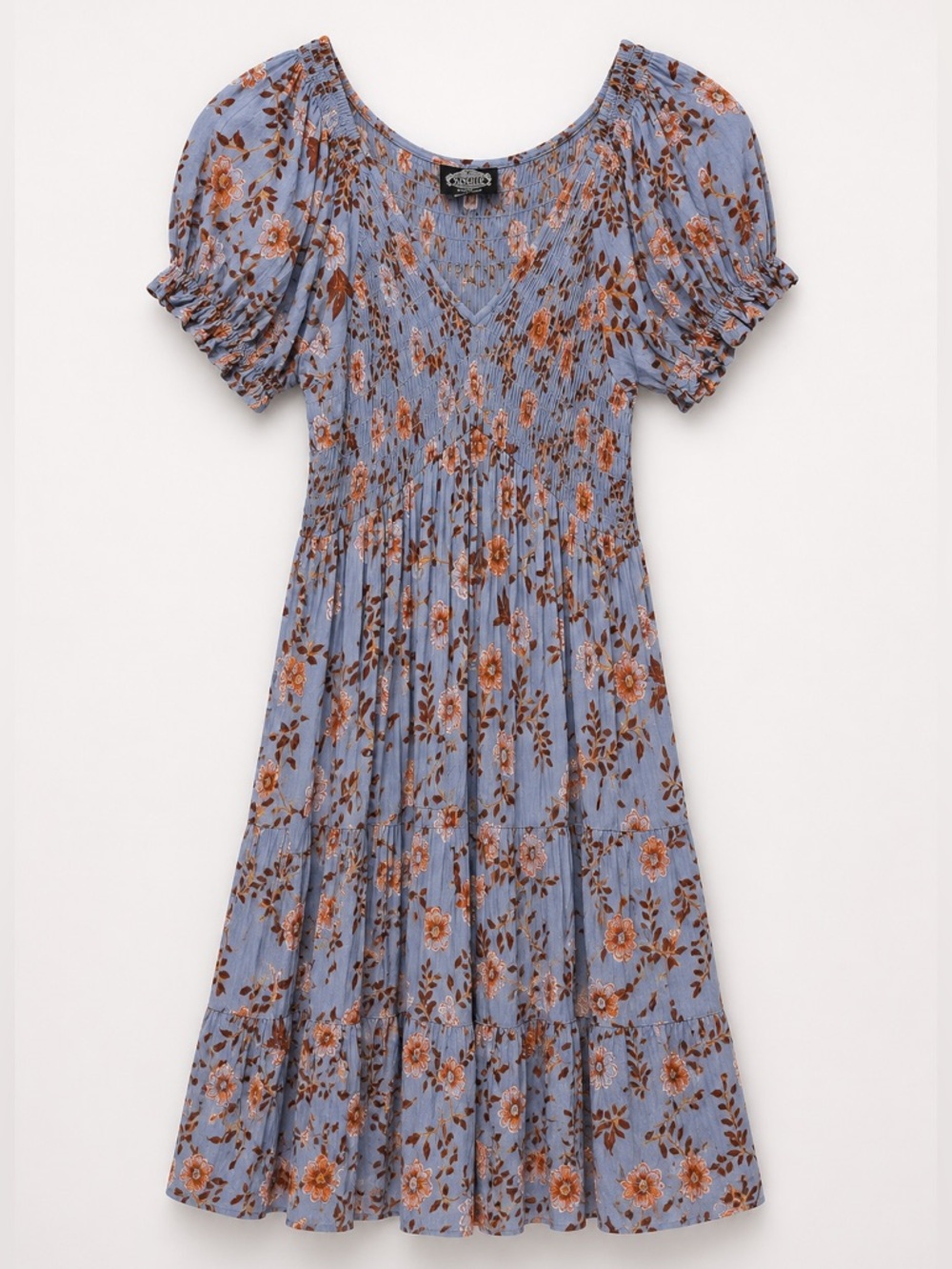Angie Blue Floral Smocked Puff-Sleeve Dress (rack)